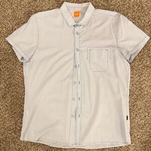 Hugo Boss  Blue Patterned Casual Short Sleeve Button Up Shirt Mens XL